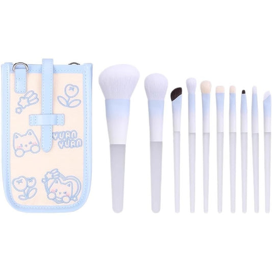 A complete and portable 10-piece makeup brush set for eyeshadow, blush, and blending.