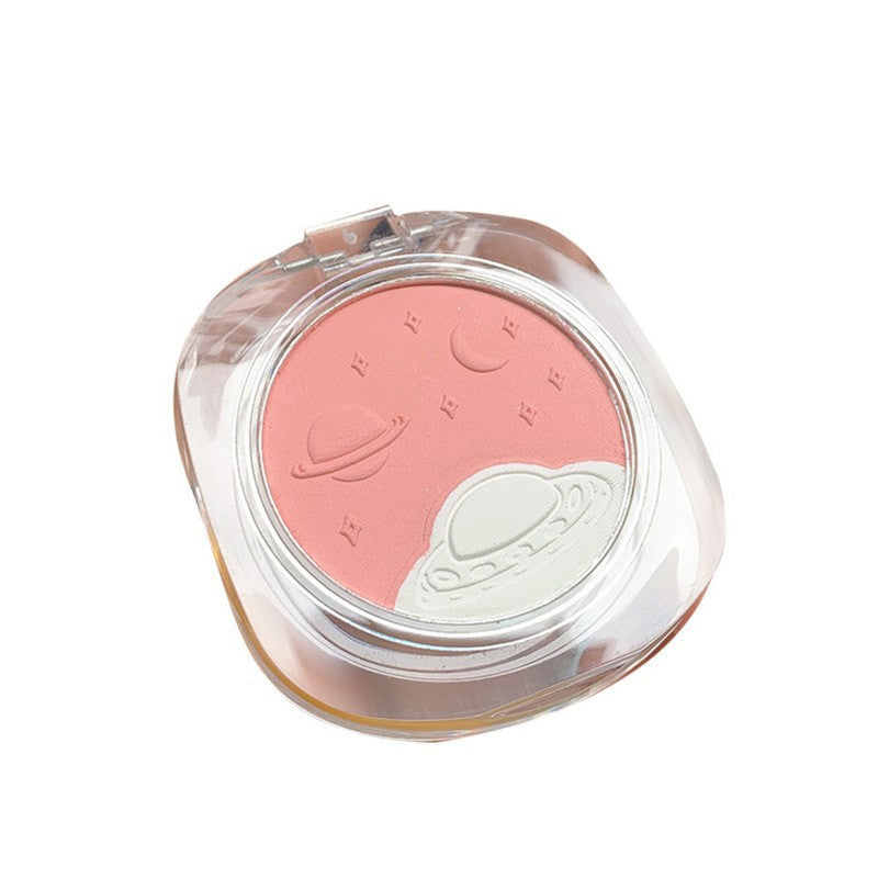 Two-color blush, highlight contouring compact powder, pinkish-purple shade that doesnt flake, natural bare-faced blush