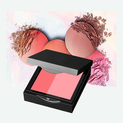 Two-color blush palette – natural, bare-faced look; provides a combination of glossy and matte effects; waterproof, sweat-resistant, and long-lasting