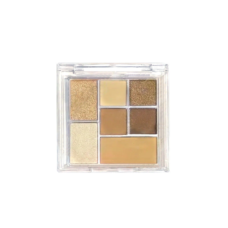 7-color eyeshadow palette with non-smudging, easy application, pearlescent and matte shades