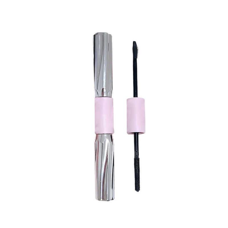 Waterproof, long, curled, smudge-resistant, dense and natural double-ended mascara