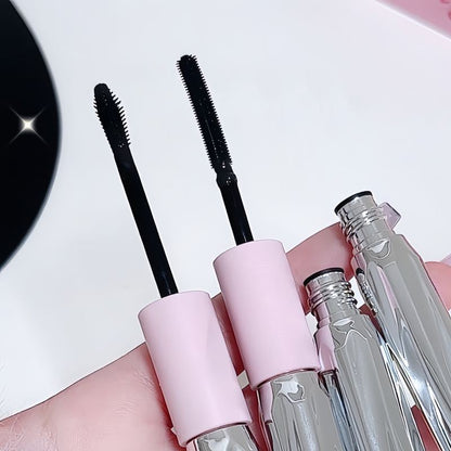 Waterproof, long, curled, smudge-resistant, dense and natural double-ended mascara