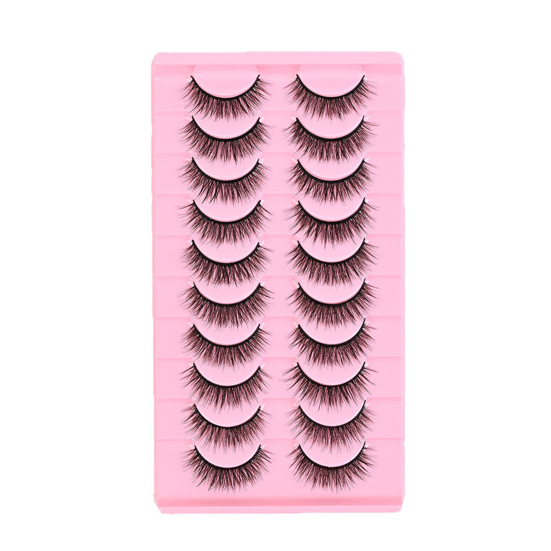 Ten pairs of multi-layer 3D stiff eyelashes for stage use, natural and charming. Fake eyelashes