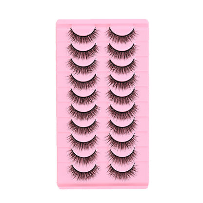 Ten pairs of multi-layer 3D stiff eyelashes for stage use, natural and charming. Fake eyelashes