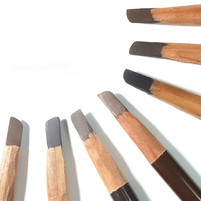 Makeup artist-grade wooden hard-core flat-tipped eyebrow pencil - waterproof, sweatproof, and smudge-proof.