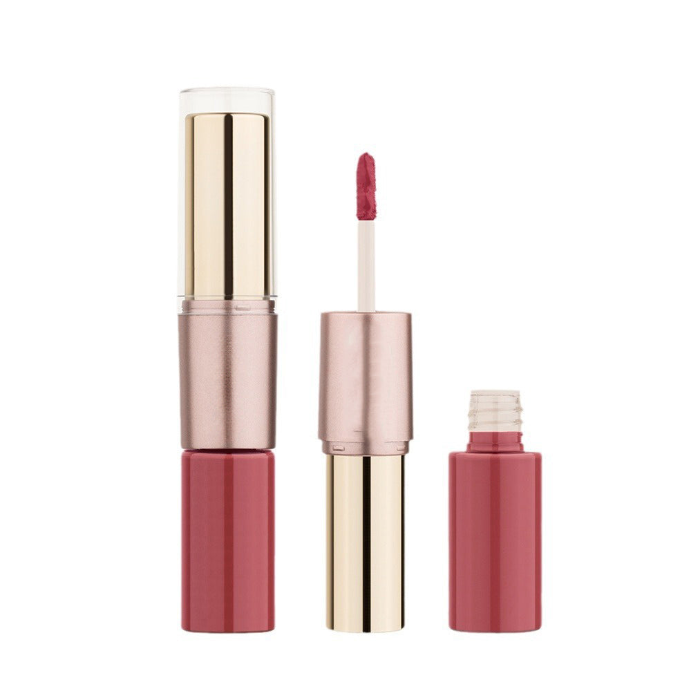 Double-ended matte lip gloss, long-lasting and fade-resistant, two-in-one velvety gradient lipstick.